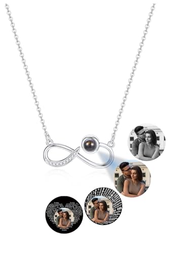 AllerPierce Kette mit Bild personalisierte Projektion Halskette mit Foto im Stein Infinity Unendlichkeitszeichen Anhänger Liebe Freundschaft Silber Damen Halskschmuck Süße Weihnachten Geschenke