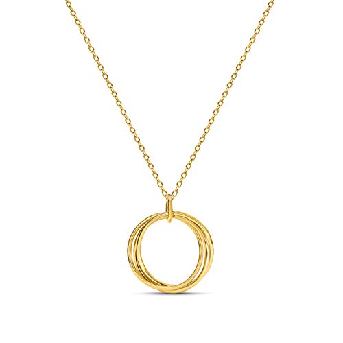 MIORE Schmuck Damen Halskette mit Kettenanhänger Ring Kreisen Kette aus Gelbgold 14 Karat / 585 Gold, Länge Einstellbar 42-45cm