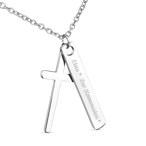 Hanessa Personalisierte Kette mit Gravur Edelstahl 50 cm mit Anhänger Kreuz Rechteck in silber - Personalisierte Geschenke für Kinder und Erwachsene - Halskette Damen Herren Mädchen Jungen