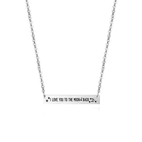 JewelryWe Schmuck Damen Kette Edelstahl Rechteck Anhänger Halskette mit Gravur I Love You to The Moon&Back Namenskette Silber