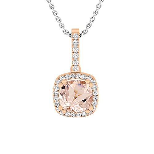 DazzlingRock Collection Damen 18 Karat Roségold 8 Mm Kissen Morganite & Runden Diamant- Halo Anhänger (Silber-Kette Enthalten)