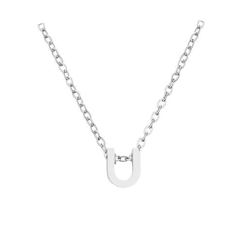 Dislsokrhov Halskette Damen Namenskette Edelstahl Silber Namen Kette Mit Kleinem Herz Buchstaben Anhänger Personalisierte Initial Kette Für Damen Mädchen Beste Freundin Geschenk Schmuck #4U One Size