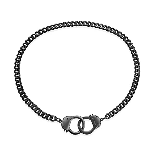 Bling Jewelry Herren Biker Punk Rocker Biker Schmuck Große Statement-Ketten-Handschellen-Halskette In Schwarz Oder Silber Aus Edelstahl-Anhänger Für Männer Und Frauen 20 Zoll