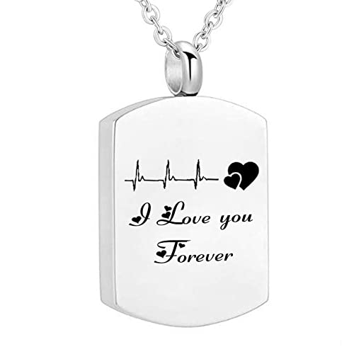 Daesar Urne Kette Silber 60CM, Halskette Edelstahl mit Anhänger Dog Tag Gravur I Love You Forever