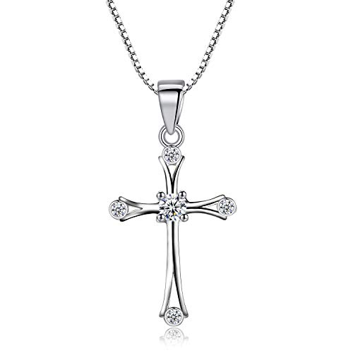 Bo&Pao Halskette Damen mit Kreuz Anhänger, 925 Sterling Silber Kreuz-Kette inkl. 45cm Silberkette