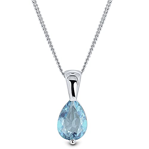 Miore Damen-Halskette mit Anhänger – Glänzende Kette aus 9 kt. Weißgold mit Geburtsstein Aquamarin in Blau – Halsschmuck 45 cm lang, Silber