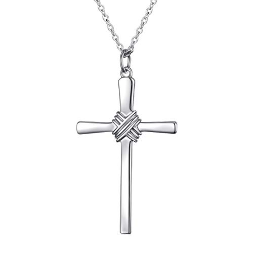 925 Sterling Silber Klassische Simpel Kreuz Kette Anhänger Schmuck Halskette für Herren Jungs Damen, 24 Zoll starke lange Kette