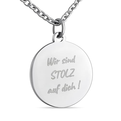 Hanessa Personalisierte Kette mit Gravur Edelstahl 50 cm mit Anhänger rund in silber - Personalisierte Halskette für Männer und Frauen - Personalisierter Schmuck Damen Herren