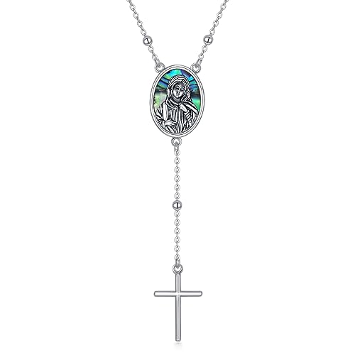 YAFEINI Jungfrau Maria Kette Damen Y Kette 925 Sterling Silber Kreuz Anhänger Halskette Abalone Muschel Schmuck Geschenk