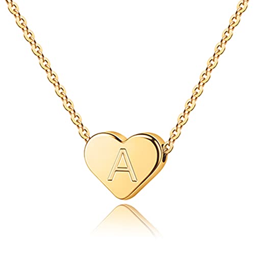 TINGN Gold Buchstaben Kette Damen Mädchen, Geschenke für Frauen Herz Kette mit Buchstaben A Gold Kette mit Gravur Buchstaben Kleine Herz Halskette Schmuck Damen Geschenke für Mädchen 6 7 8 9 10 Jahre