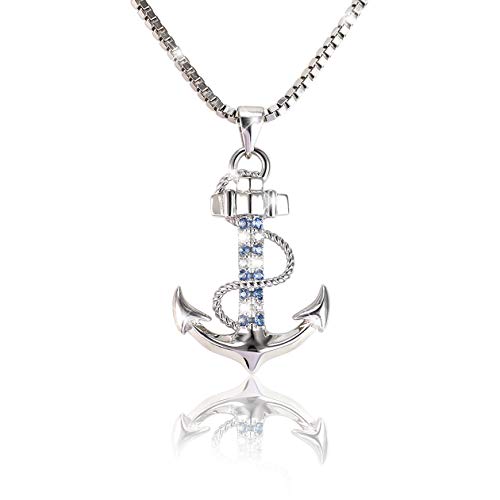 PAVELS Halskette Kette mit Anhänger ANKER aus 925 Sterlingsilber silber blau Silberkette Schmuck Geschenke+für+Frauen Damen Kettenanhänger für Schwester Mutter Tochter Boot