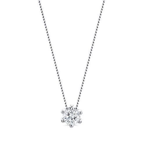 Orovi Schmuck Damen 0,15 Ct Diamant Kette Gold mit Anhänger Solitär natürlicher Diamant im Brillantschliff in einer Krappenfassung Zeitlose klassische Halskette aus Weißgold 14 Karat (585) 45 cm lang