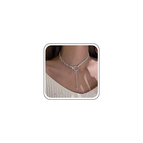 TseenYi Runde Kreuz Anhänger Halskette Silber Strass Halskette Choker Boho Büroklammer Kette Halskette Glanz Cz Halskette Klavikularkette Schmuck Für Frauen Und Mädchen