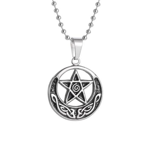 Halskette Gothic Halskette Kette Mond Hexe Knoten Pentakel Anhänger Irisch Keltische Knoten Halskette für Frauen Vintage Religiöse Hexerei Schutz Amulett Schmuck beste Freundin Geschenke Freundschaft