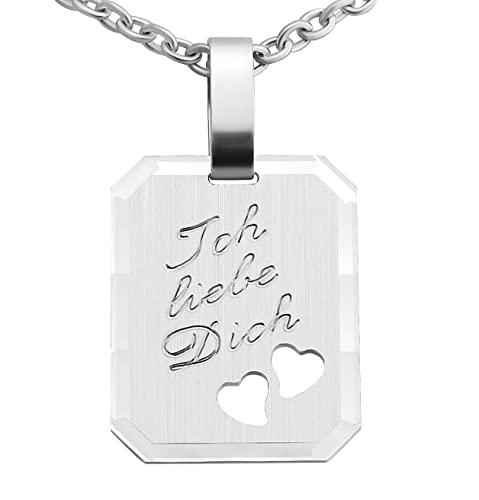 Hanessa 925 Sterling Silber Kette mit Gravur 42 + 3 cm mit Anhänger  Ich liebe Dich  Herz in silber - Personalisierte Halskette Damen Silberkette Schmuck - Geschenke personalisiert