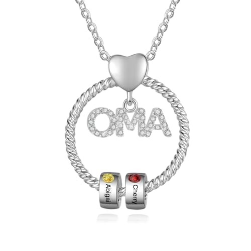 lorajewel Personalisierte OMA MAMA Halskette Kette mit 1-6 Namen Geburtsstein Silber Gold Anhänger Damen Halskette Geschenk für OMA MAMA Weihnachten Muttertag (OMA-silber-2 name)