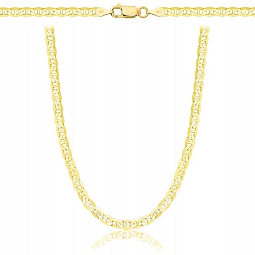 AMAR PRAGNA Gold Damen/Herren Kette 925/585, original geflochten, Breite 3,5 mm, Goldkette- Halskette, vergoldete kette 585- königskette gold, goldschmuck plattenkette 50 cm