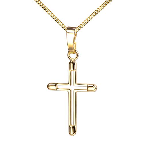 JEVELION Kreuz-Anhänger mit Kette Kreuz in Kreuz für Damen, Herren und Kinder als Ketten-Anhänger mit Kette 585 Gold 14 Karat Hochglanz mit Schmuck-Etui