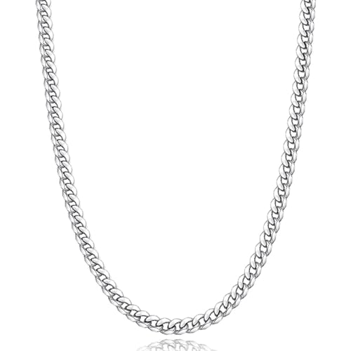 ARROMI Cuban Chain, Silberkette Herren, Silber Kette, Halskette Herren, Halskette Herren Silber, Schmuck, Halskette Im Amerikanischen Stil Geschenk Für Damen Mädchen Männer Jung [länge 55cm]