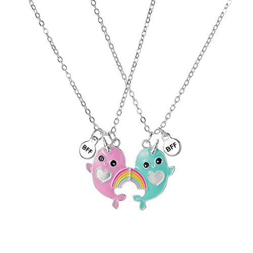 TSLRSA 2 Pcs BFF Halskette Freundschaft Artikel niedlichen Einhorn Wal Schmuck Anhänger beste Freundin Mädchen Halskette Mädchen Geburtstag Geschenk Anhänger Kette Geschenk (rosa grün)