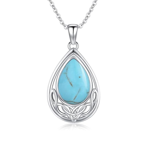 OHAYOO Türkis Kette Damen 925 Sterling Silber Keltische Anhänger Kettenanhänger Türkis Schmuck für Damen Mädchen Freundin Mama