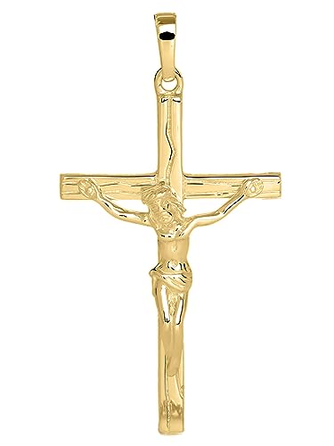 My Gold Herren Kreuz Anhänger Gold 585 (Ohne Kette) Echtes Gelbgold (14 Karat) 20mm x 38mm Inri Jesuskreuz Jesus Monaco V0010539