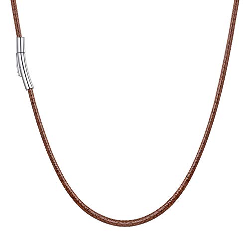 U7 Herren Lange Halskette 75cm braun Lederkette mit 316L Edelstahl Verschluss 2mm breit geflochtene Wachsschurkette trendig Schmuck Accessoire für Alltagsleben