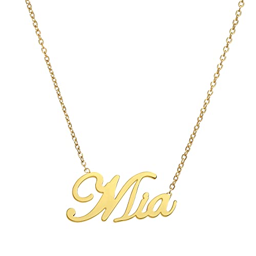 ANDANTE Premium Collection - Namenskette Mia 14K Gold Edelstahl Halskette Personalisierte Kette mit Namen - längenverstellbar 43 cm - 48 cm