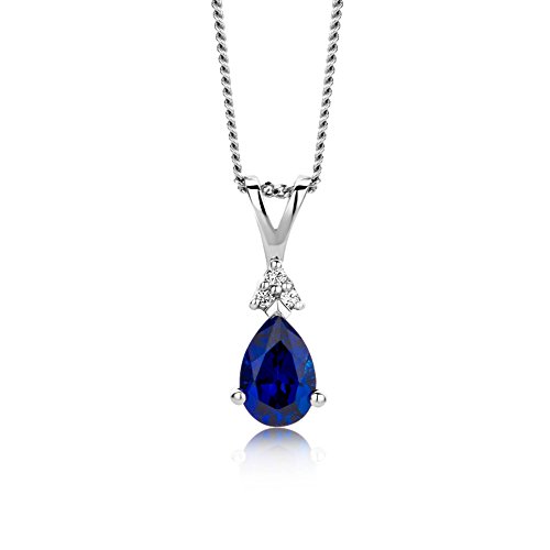 Miore Schmuck Damen 0.02 Ct Diamant Halskette mit Anhänger Edelstein/Geburtsstein blauer Saphir und Diamanten Brillanten elegante Kette aus Weißgold 9 Karat / 375 Gold