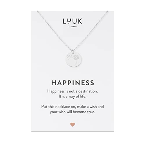 LUUK LIFESTYLE Edelstahl Halskette mit Anhänger für Damen, filigraner Schmuck, Glücksbringer, Freundschafts Kette, Geschenk für Frauen & Mädchen, Pusteblumen I Löwenzahn, silber