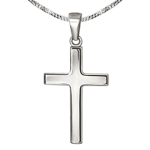 CLEVER SCHMUCK Set Silberner Anhänger Kreuz 21 mm schlicht glänzend mit Kette Panzer 45 cm Sterling Silber 925 im Etui