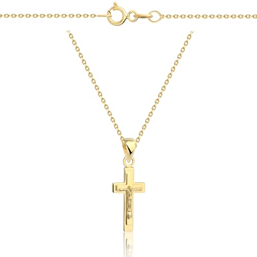 Lumari Gold Goldene Damen Halskette 333 8k Gold Gelbgold Kette mit Anhänger Kreuz Jesus Gravur