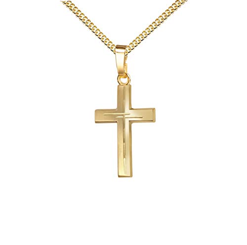 JEVELION Anhänger-Kreuz mit Diamantschliff Kreuz in Kreuz Goldkreuz für Damen, Herren und Kinder als Kettenanhänger 585 Gold 14 Karat mit Schmuck-Etui und Kette