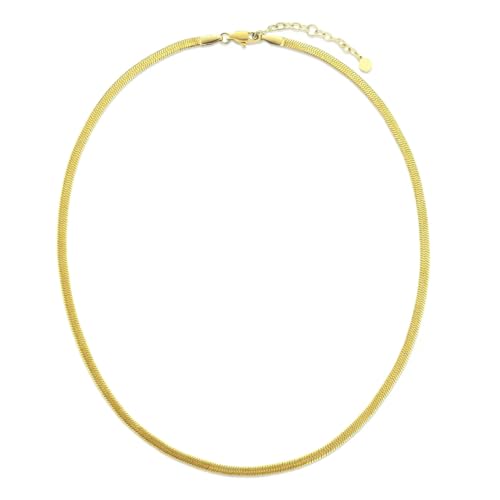 KRKC&CO Damen Schlangenkette, 3mm Flache Franco Kette aus Edelstahl in Gold, Goldkettchen Halskette Choker Halsband, Länge verstellbar 41-46cm, Geburtstag Weihnachten Geschenke für Frauen Mädchen