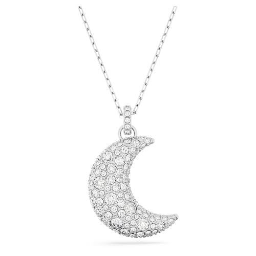 Swarovski Luna Anhänger, Rhodinierte Damenhalskette im Mond-Design mit Strahlenden Swarovski Kristallen