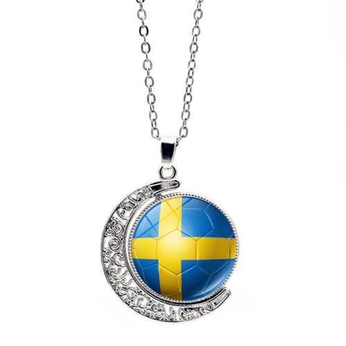 GONMFKM Modische Schweden-Flagge-Anhänger-Halsketten – Retro-Ethno-Hip-Hop-Fußball-Druck, Doppelseitig Drehbarer Charm-Halsband, Für Damen Und Herren, Schlüsselbeinkette, Pullover, Dünne Kette, Schm