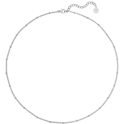 BONNYBIRD® Feine Panzerkette Damen - Schlichte Kette mit Kugeln Zarte Kette Damen Silber Choker Halskette Dünne Panzerkette Dezente Kette Silber Kurz 38 + 5cm