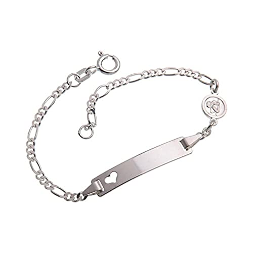 Silberketten-Store Baby- & Kinder ID Armband mit Herz & Engel-Anhänger inkl. Gravur & Geschenksäckchen I aus 925 Silber I nickelfrei für Allergiker geeignet I 10 Schriftarten I 14 cm