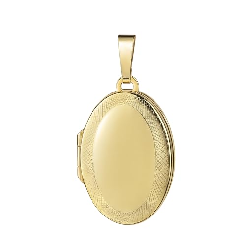 JEVELION Foto Medaillon für 2 Bilder 585 Gold 14 Karat Bilder Amulett oval zum Öffnen für Damen mit Kette und Schmuck-Etui