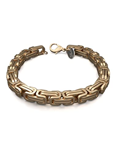 Fly Style Byzantiner Königskette Gold Edelstahl - Königsarmband Armband Herren 18 Karat vergoldete Kette - 9mm breit, 25cm lang