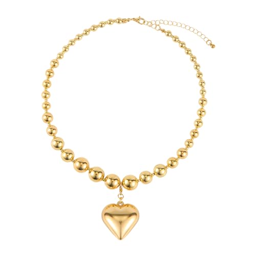 Mikovivi Große Herz Halskette, Perlen Herz Anhänger Verstellbar Gold Chunky Heart Necklace Statement Schmuck Accessoires Geschenke für Frauen Mädchen Teenager