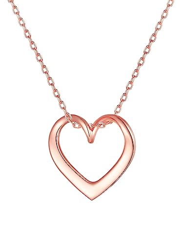 Silvora 925 Silber Halskette Damen Herzkette Rosegold Frauen Mädchen Herzen Halskette mit Herzanhänger Echt Silberkette Nameskette Geschenke für Geburtstag Weihnachten Valentinstag