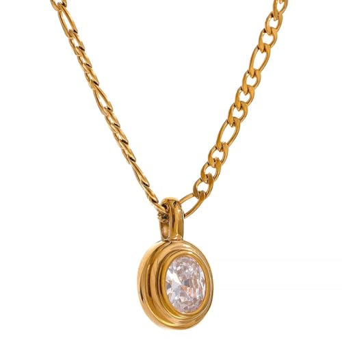 XIPIEIO Medaillons Halskette für Frauen benutzerdefinierte Bling Zirkonia Kette Geometrische ovale Anhänger Halskette Stilvolle einzigartige zarte goldene Schmuck Frauen beste Freundin Geschenke