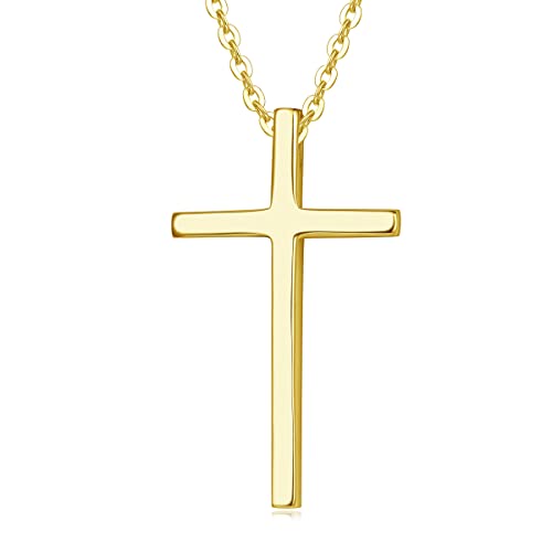 Solide 14 Karat 585 Gelb Gold Kreuz Christian Anhänger Kette Minimalist Halskette Schmuck für Damen Mädchen Baby Kinder mit Geschenk Box - Verstellbare Kettenlänge: 40 + 5 cm