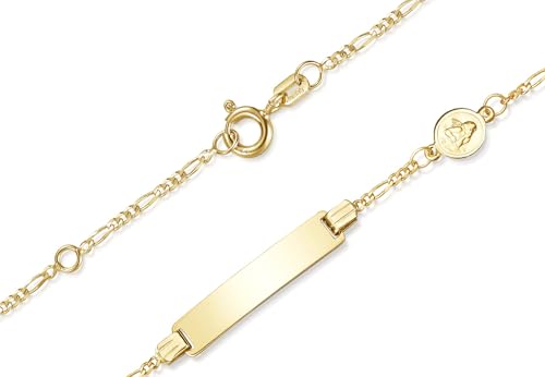 Silberkettenstore Baby- & Kinder-Gravurarmband mit Schutzengel inkl. persönlicher Gravur & Geschenksäcken in 15 cm Länge I aus echt 333 Gold gefertigt I 10 verschiedene Schriftarten