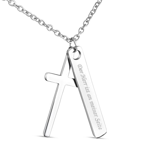 Hanessa Personalisierte Kette mit Gravur Edelstahl 50 cm mit Anhänger Kreuz Rechteck in silber - Personalisierte Geschenke für Kinder und Erwachsene - Halskette Damen Herren Mädchen Jungen