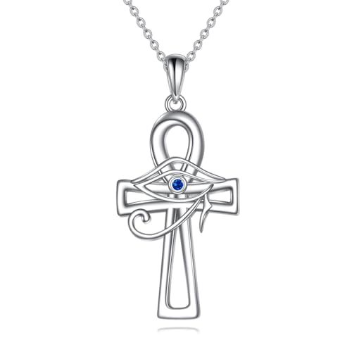 ONEFINITY Ankh Halskette 925 Sterling Silber Ankh Kreuz Anhänger Kette Auge des Horus Halskette Ägyptischer Schutz Schmuck Geschenke für Damen