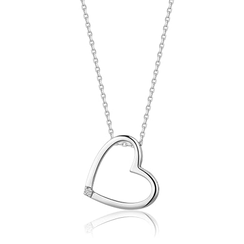 MIORE Damen Halskette | Herz Design | 925 Sterling Silber | mit echtem Diamant | hautfreundliche Kette Silber, Ankerkette | Juwelier Schmuck, zertifiziert nachhaltig