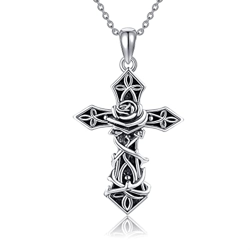 ONEFINITY Kreuz Ketten 925 Sterling Silber Rose Gothic Kreuz Anhänger Gothic Punk Schmuck Geschenke Für Herren Damen