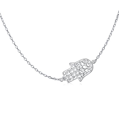 S925 silber Damen Choker Kette Kurze Halsketten für Frauen Mädchen, Böser Blick Hamsa Hand Anhänger mit Einstellkabel Kette (Hamsa Hand 14+4 )